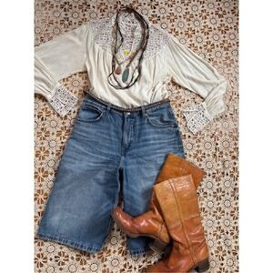 Catherine Malandrino Crochet Blouse Peasant Top Bohemian Lace‎ L